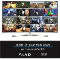 Commutateur HDMI 16-en-1 Multiviewer 1080P, Répartiteur d'écran quadruple avec commutation transparente et affichage 16 ports pour un seul moniteur TV
