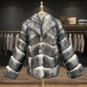 Winter Thick Waterproof Reversible Fox Fur <b>Mens</b> Long Overcoat with Bread Pattern Grey & Frost White - Product Image 3