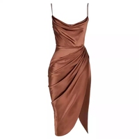 Robe mi-longue sexy pour femmes, pour les soirées d'été, les clubs, en soie, dos nu, moulante, fendue haute, tendance, drapée, à volants, robe mi-longue pour femmes