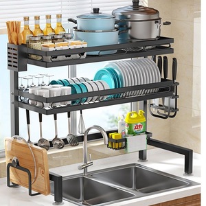 Black Three Layer Dish Drying Rack over Sink under sink Organizer Kitchen Storage Rack With Utensil Holder