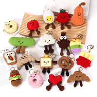 Mxl Mignon Porte-clés en Peluche au Crochet, Fait Main en Laine, Motifs Alimentaires (Légumes, Fruits, Pain), Pendentif et Breloque de Sac
