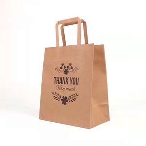 Sac en papier kraft brun personnalisé avec poignée plate écologique, sac de livraison de nourriture, sac à emporter pour restaurant, sac à emporter pour la nourriture - Product Image 1