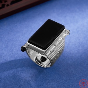 Anello in Argento S925 BOCAI per Uomo e Donna, Nuovo Stile Punk alla Moda con Grande Rettangolo in Agata Nera, Gioiello Elegante per Feste - Product Image 2