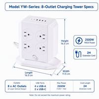 Multiprise verticale en forme de cube avec 8 prises américaines, 4 ports USB et 2 ports USB-C PD à charge rapide, protection contre les surtensions, personnalisable avec logo, vente en gros