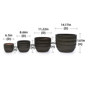 Ensemble de 4 pots de fleurs en céramique Mdj, design cannelé, gris foncé, pour l'intérieur et l'extérieur, jardinières pour la décoration de la maison, style moderne minimaliste - Product Image 6