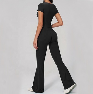 Ensemble de <span class=keywords><strong>yoga</strong></span> écologique pour <span class=keywords><strong>femme</strong></span>, taille haute, effet push-up, haut à manches courtes, pantalon large coupe ajustée, pour la course, la randonnée, la gym et le fitness - Product Image 1