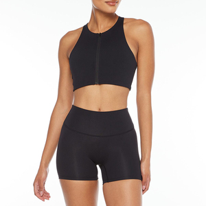 Vêtements d'entraînement femmes fermeture éclair Racer dos réservoir soutien-gorge taille haute poche Shorts Yoga Gym ensembles - Product Image 4