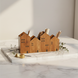 Mini Casa di Natale Esagonale in Legno Inciso per Decorazione Rustica a Più Livelli - Product Image 5