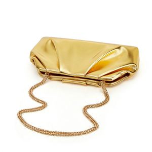 Bolso de mano plisado metálico dorado para mujer con correa de cadena, bolso cruzado para fiesta de noche - Product Image 3