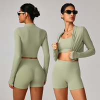 Ensembles de vêtements de sport pour femmes avec logo personnalisé 5 pièces Leggings de haut de yoga à séchage rapide Ensembles d'entraînement moulants de course à pied pour femmes
