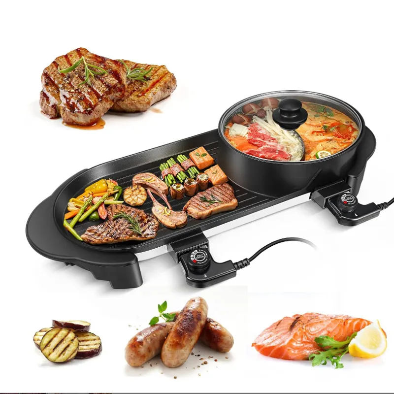 Multi-functional Electric Grill with Hot Pot Smokeless BBQ Hot Pot
