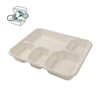 Barquette alimentaire jetable en bagasse de canne à sucre à 5 compartiments, biodégradable et compostable, pour la restauration