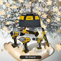 Ensemble d'outils à main sans fil 20V OEM en plastique jaune 5 en 1 Clé à chocs Meuleuse d'angle Tournevis Perceuse à percussion Outils professionnels