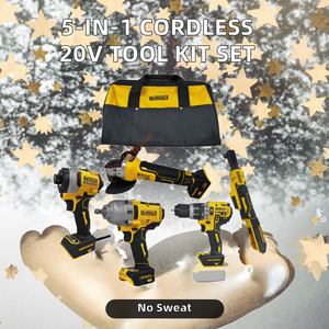 Set di Utensili <span class=keywords><strong>Professionali</strong></span> 5-in-1 Giallo in Plastica Senza Fili 20V OEM: Avvitatore <span class=keywords><strong>a</strong></span> Impulsi, Smerigliatrice Angolare, Cacciavite, Trapano <span class=keywords><strong>a</strong></span> Percussione - Product Image 2