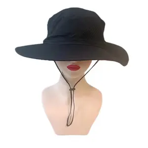 Topi katun dapat bernafas, topi nelayan ember pelindung matahari dengan logo Anda sendiri dengan sabuk dapat disesuaikan