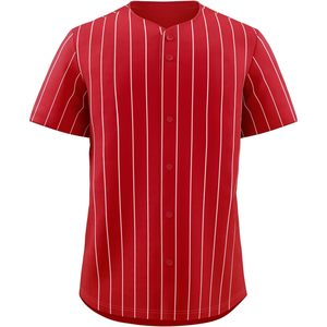 Blank Baseball Jersey Men Short Sleeve Button <b>Down</b> Red Pinstripe Breathable Sports Uniform All Seasons - Product Image 1