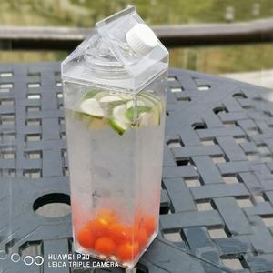 Bouteilles de jus portables sans BPA, bouteille d'eau en Carton de lait <span class=keywords><strong>500</strong></span> ml bouteilles d'eau en plastique vierges carrées claires - Product Image 3