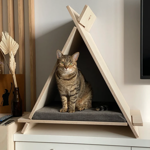 Mobilier pour animaux de compagnie en bois, tipi design pour chats, durable, avec structure d'escalade suspendue, tailles personnalisées - Product Image 1