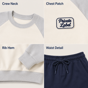 Ensemble deux pièces pour <span class=keywords><strong>femme</strong></span>, sweat-shirt raglan gris beige et <span class=keywords><strong>short</strong></span> marine, en molleton épais, marque privée - Product Image 4