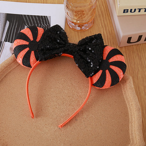 Diadema de Orejas de Mickey y <span class=keywords><strong>Minnie</strong></span> Mouse para Halloween, Unisex, Hecha a Mano, con Diseño Creativo de Lentejuelas para Niños - Product Image 3