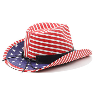 Chapeaux de cowboy en <span class=keywords><strong>paille</strong></span> en vrac bon marché Offre Spéciale à la mode aux États-Unis chapeau de cowboy américain avec des rayures et des étoiles - Product Image 3