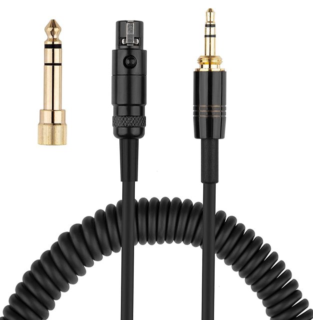Replacement Coiled Spring Gold Plated Audio Cable with Braid Shielding for AKG K701 3.5mm to XLR and 6.35mm Adapter