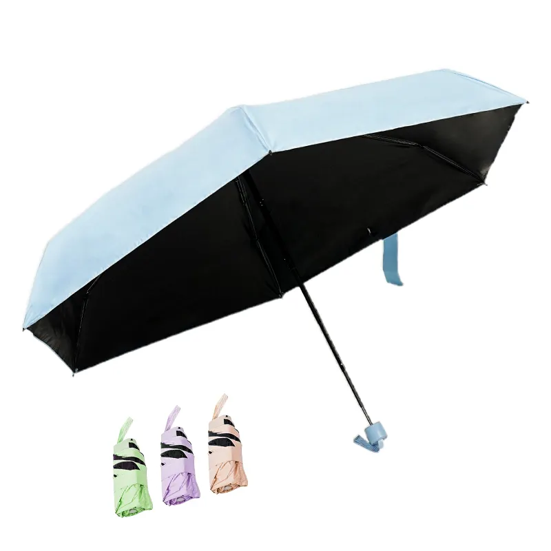 Custom Umbrella Five Fold 6-bone Mini Black Glue Sunshade Sun UV Protection Sunny And Rainy Folding Pocket Customized