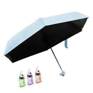 Özel şemsiye beş kat 6-bone Mini siyah tutkal güneşlik güneş UV koruma güneşli ve yağmurlu katlanır cep özelleştirilmiş