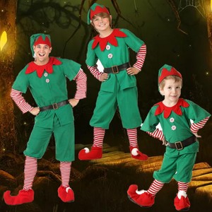 Costume d'elfe de Noël pour les fêtes des enfants avec un tenue à rayures rouges et vertes sur le thème de Noël - Product Image 5