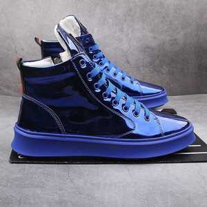 Летняя Мужская обувь новая высокая обувь модные мужские повседневные кроссовки из лакированной кожи - Product Image 6