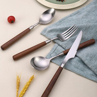 Großhandel Haushalt Essen Hochwertiges Besteck Set Moderne Retro Holzgriff Messer Gabeln und Löffel für Restaurant