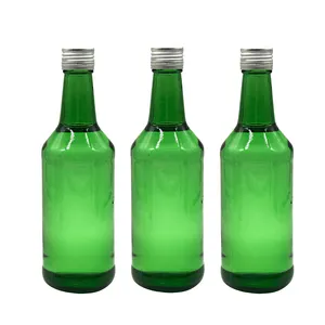 Botella de cristal de licor soju verde claro de 360ml con tapa de aluminio de tornillo