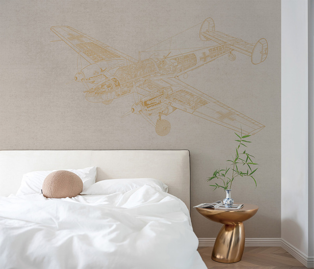 Aircraft Mechanical Blueprint Wallpaper Dark Blue Background Design Mural for Bedroom Home Office Game Room Interior Wall Decor