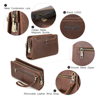Contact's Vintage Full Grain Oil Bead Leather Clutch Bag Heren Anti-diefstal polsbandje met ritssluiting-combinatieslot Multi-pocket