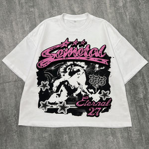 Vente en gros de t-shirts à col rond en coton de créateur t-shirt boxy surdimensionné à la mode t-shirt personnalisé avec impression graphique lourde - Product Image 1