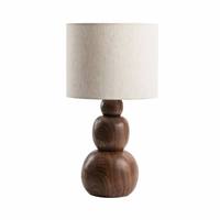 Lampe de table en céramique sculpturale à boules empilées, finition grain de noyer, abat-jour en lin, style nordique minimaliste, lampe de chevet/bureau E27