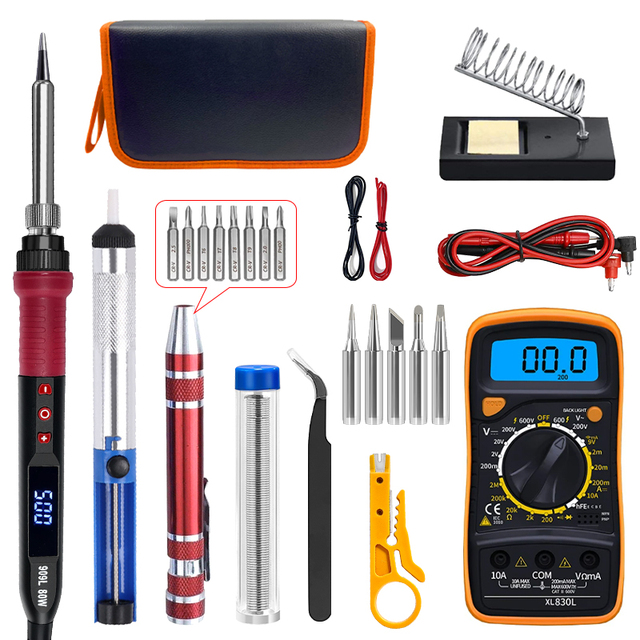 New Black and Red 80W Digital Display Soldering Iron Electronic Soldering 14 Pieces XL830L Multimeter Repair Tool Set