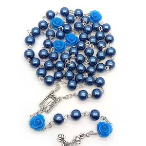 Collier de prière fait main en perles d'imitation avec perles de verre en forme de rose, bijou unisexe, cadeau - Product Image 4