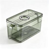 PET Transparante Opbergbox met Ergonomische Handgreep, Deksel & Verwijderbare Afvoerschaal, Stapelbaar, voor Fruit, Groenten, Pantry, Groothandel