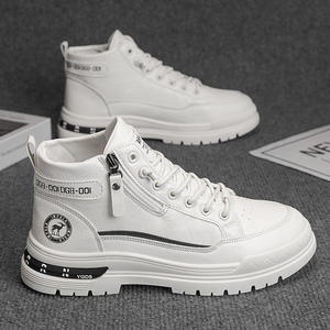 Botas de Cuero 2026 para Hombre, Botas de Trabajo Casuales de Moda para Primavera-Otoño, Botas Deportivas de Caña Alta con Cremallera Lateral Resistentes al Desgaste - Product Image 1