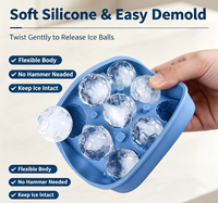 Moule à glaçons en silicone personnalisé en forme de ballon de football, 9 cavités avec couvercle anti-poussière, fabricant de glaçons 3D en forme de ballon de football, sans BPA