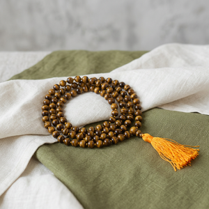 Collier Jap Mala Œil de Tigre Jaune 8MM Perles 108 Étanche Poli Feng Shui Religieux Unisexe Vente en Gros JILANI AGATE GEMS - Product Image 1