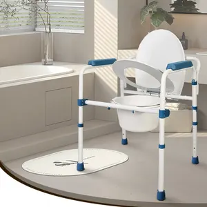 HEPO LQX050004 dossier amovible blanc réglable en hauteur en acier toilette personnes âgées chaise d'aisance pliante avec bassin et poignée