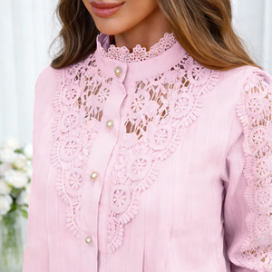 Blusa de Encaje Elegante y Exquisita para Mujer, Primavera/Verano 2026, Nuevo Estilo Moderno, Manga Larga, Tejida, en Existencia en EE. UU. - Product Image 1