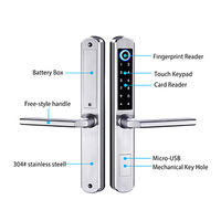 Venta al por mayor, teclado Tuya TTlock, manija de puerta corredera, huella dactilar de aluminio, cerradura de manija de puerta inteligente sin llave, cerradura inteligente