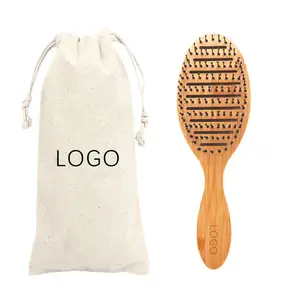 Round Eco-Friendly Boar Bristle Hair Brush Paddle Bamboo Material Vented Design For Easy Cleaning Salon Use With Massage Feature