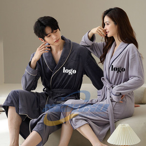 Großhandel Paar Home Schlaf tragen Winter Custom Stickerei Logo 100% Baumwolle Waffel Hotel Spa Bademantel <span class=keywords><strong>Set</strong></span> - Product Image 6