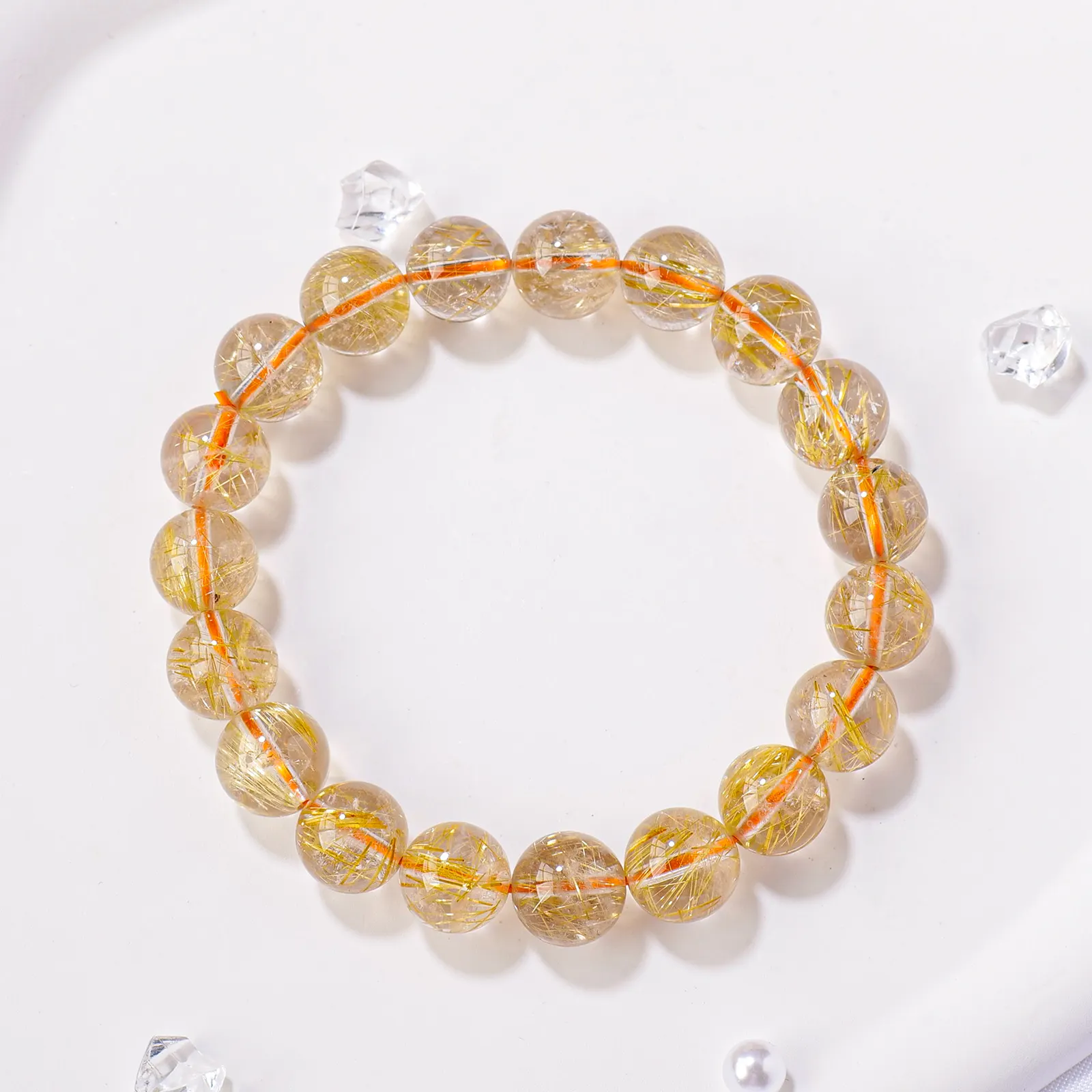 Commercio all'ingrosso di cristallo naturale guarigione spirituale di alta qualità oro rutilato quarzo braccialetto di cristallo artigianato gioielli