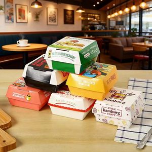 Cajas de Cartón para Hamburguesas para Llevar, Caja de Papel para Hamburguesas Reciclable, Productos Ecológicos, Cartón de Papel Kraft para Alimentos, Embalaje de Cartón Reciclable - Product Image 3