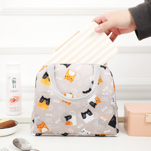 Japanese Style Insulated Lunch Bag With Cat Pattern For Students And Office Use - Product Image 1